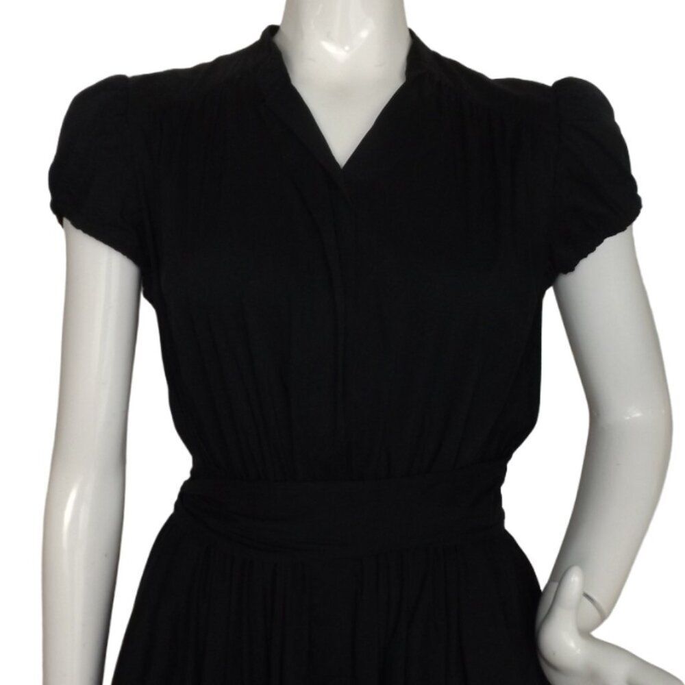 ROBERT RODRIGUEZ Shirt Dress, L, Black, Career, Sash/Bow, Short sleeve Cottony - Picture 2 of 13